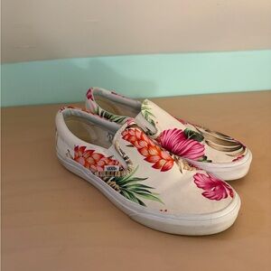 Vans Women's Tropical Floral Slip-On Sneakers - White and Pink